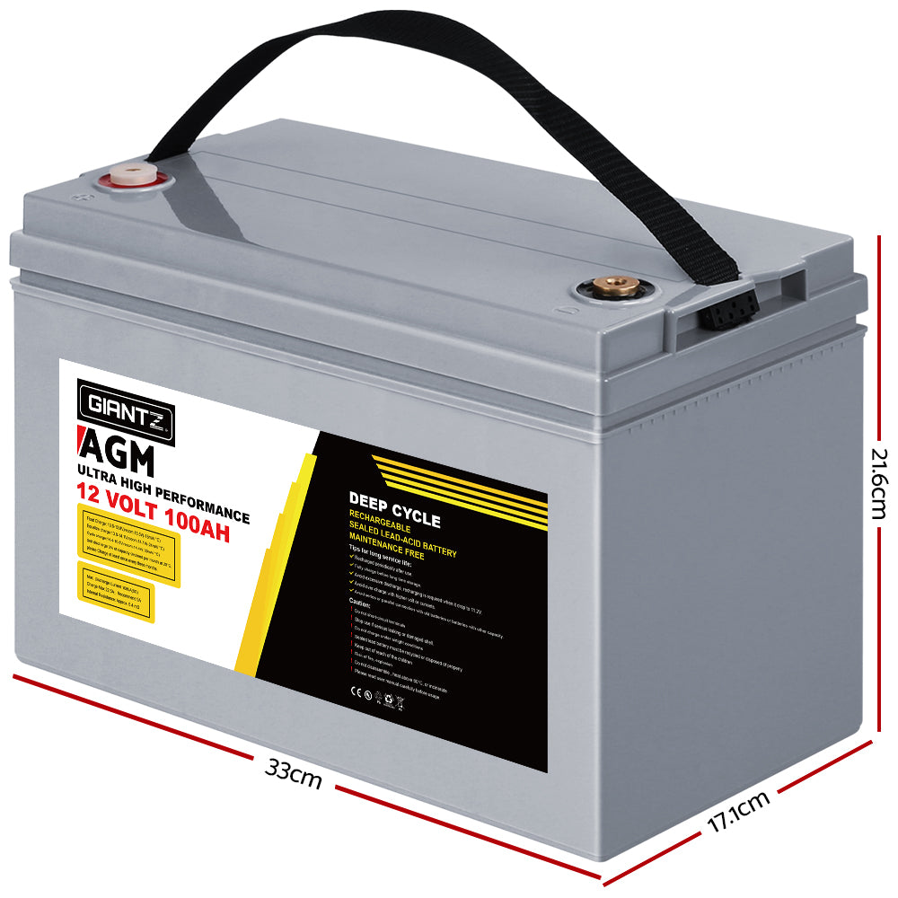 NNEDSZ 100Ah Deep Cycle Battery 12V AGM Marine Sealed Power Portable Box Solar Caravan Camping