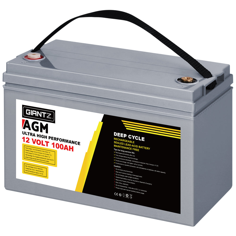 NNEDSZ 100Ah Deep Cycle Battery 12V AGM Marine Sealed Power Portable Box Solar Caravan Camping